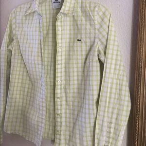 Lacoste dress shirt long sleeve limegreen plaid 36